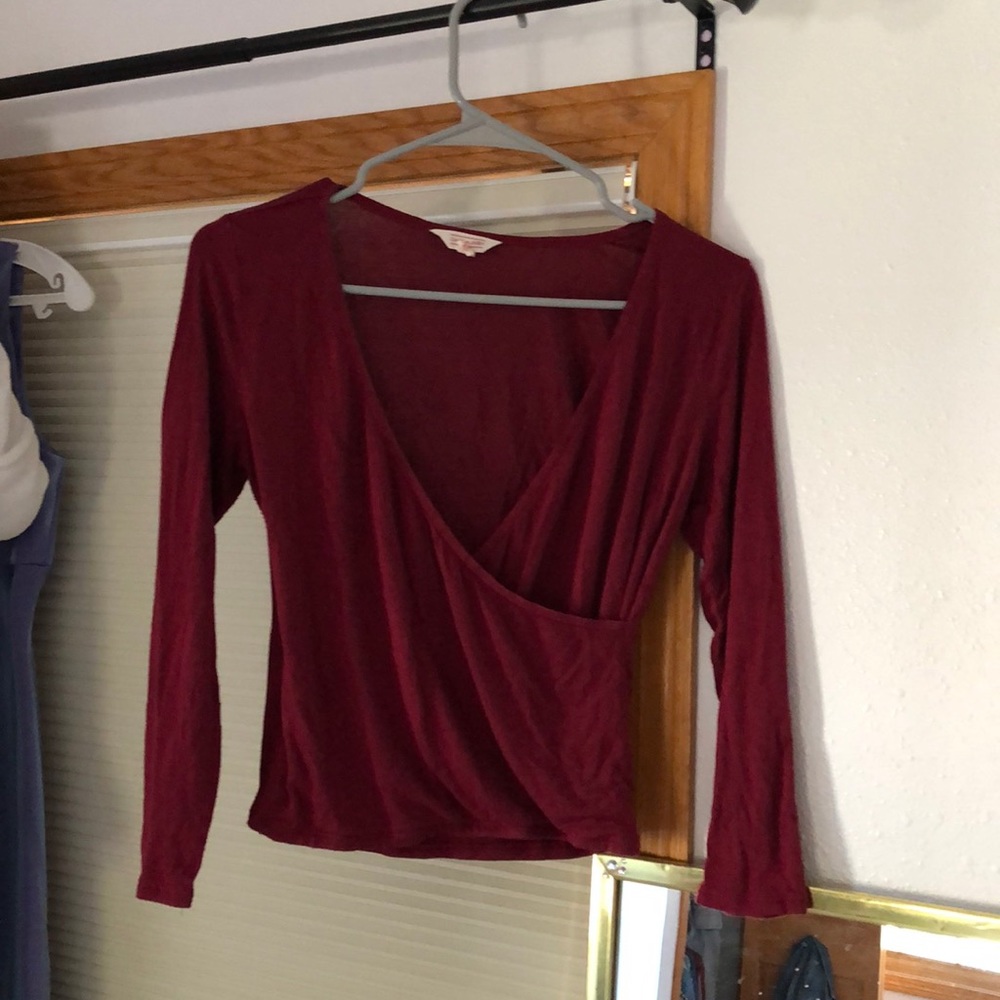 Maroon Crop 3/4 Sleeve Shirt